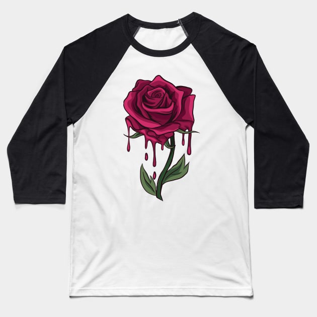 Bleeding Red Rose Baseball T-Shirt by JFDesign123